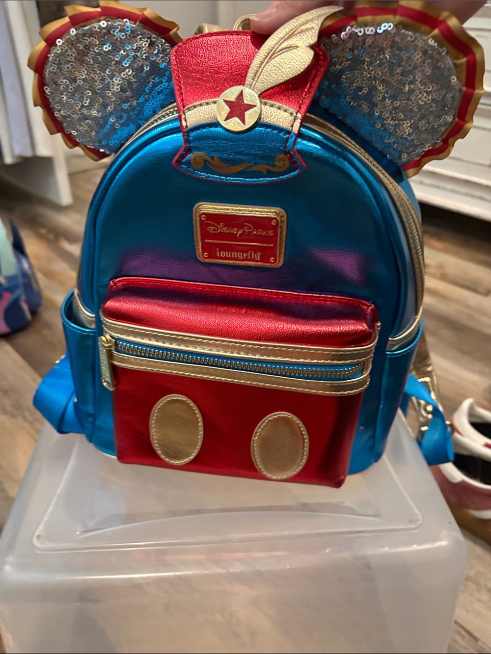 Loungefly Metallic Mickey Ear Mini Backpack in Blue, Red & Gold